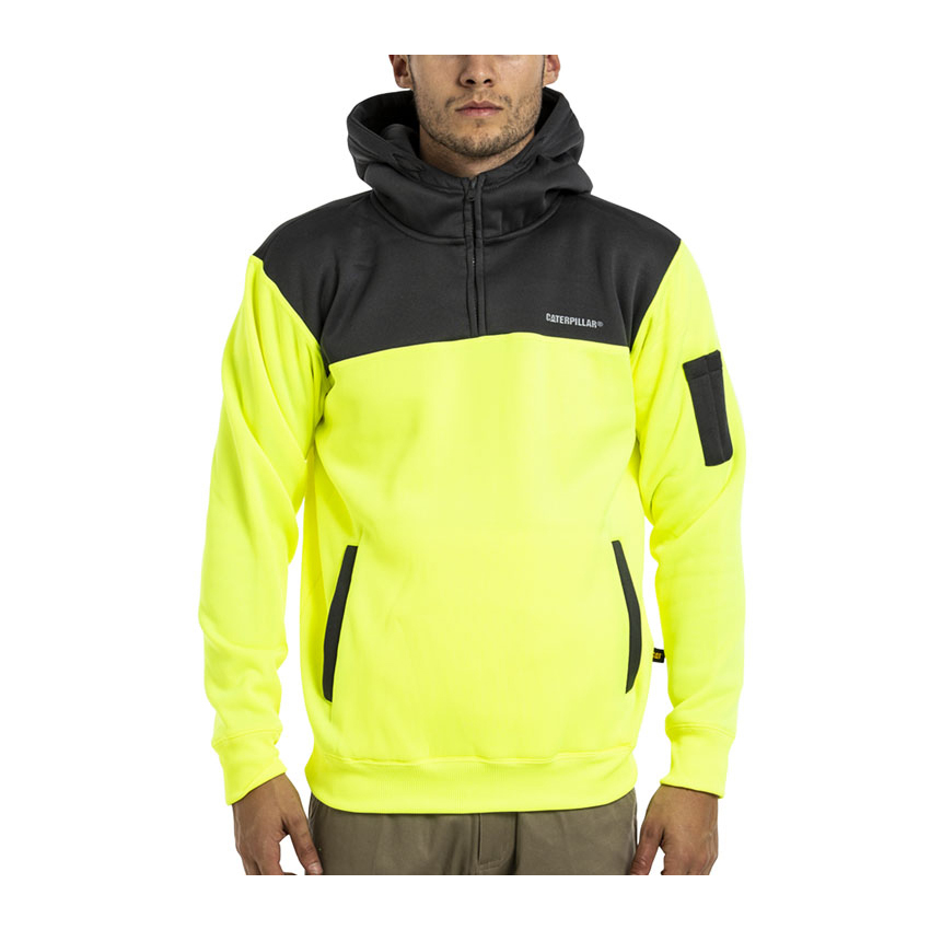 Men's Caterpillar Hi Vis Hoodies Yellow/Grey Ireland VGPO15238